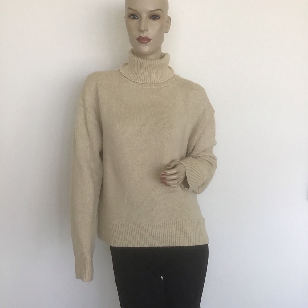 Jenni Kayne Atlas Beige Tan Turtleneck Merino Wool‎ Camel Hair Blend Sweater M